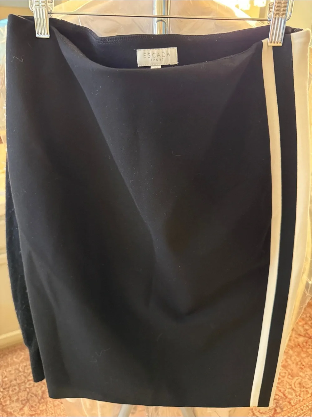 Escada Black Pencil Skirt with Cream Stripe